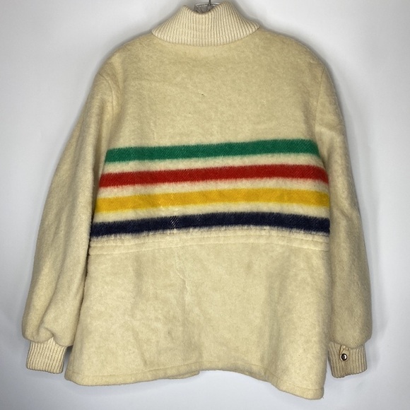 Vintage Hudson Bay 50's Bay Striped Pure Wool Blanket Coat Jacket Large - Picture 2 of 14